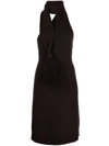 BOTTEGA VENETA ASYMMETRIC KNITTED HALTNER-NECK DRESS