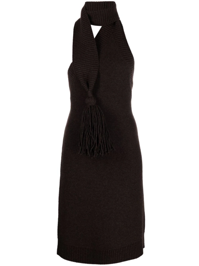 Bottega Veneta Asymmetric Knitted Haltner-neck Dress In 2113 Fondant