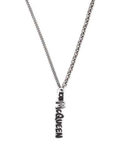 Alexander Mcqueen Logo-plaque Chain Necklace In Silver