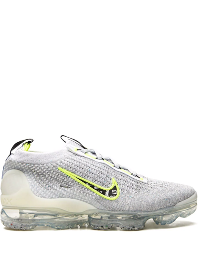 Nike Grey & Green Air Vapormax 2021 Flyknit Sneakers In Wolf Grey/black/white/volt