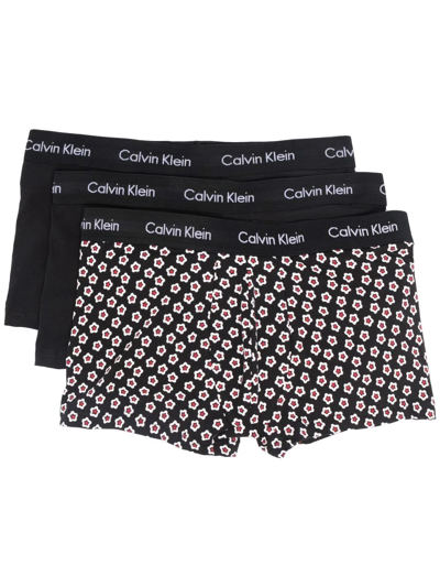 Calvin Klein Underwear Star-print Three-pack Boxer Briefs In Black