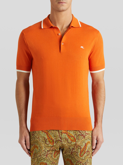 Etro Cotton Knit Polo Shirt In Orange