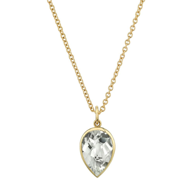 Sarah Hendler Bezel-set Pear Charm Necklace In Yellow Gold,white Diamonds
