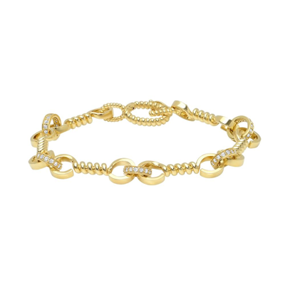 Nancy Newberg Twist Bar Link Bracelet With Diamonds In Yellow Gold,white Diamonds