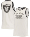 JUNK FOOD WOMEN'S WHITE AND BLACK LAS VEGAS RAIDERS THROWBACK POP BINDING SCOOP NECK TANK TOP