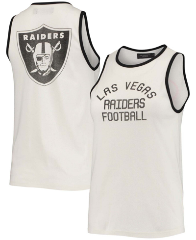 Junk Food Women's White And Black Las Vegas Raiders Throwback Pop Binding Scoop Neck Tank Top In White,black