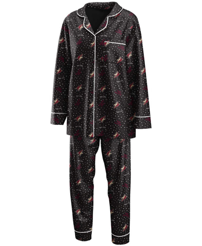 Wear By Erin Andrews Women's Black Arizona Coyotes Long Sleeve Button-up Shirt And Pants Sleep Set