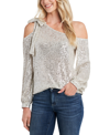 Cece Womens Sequined One Shoulder Blouse In Champagne