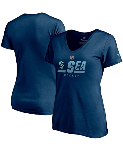 Fanatics Women's Navy Seattle Kraken Authentic Pro Secondary Logo V-neck T-shirt