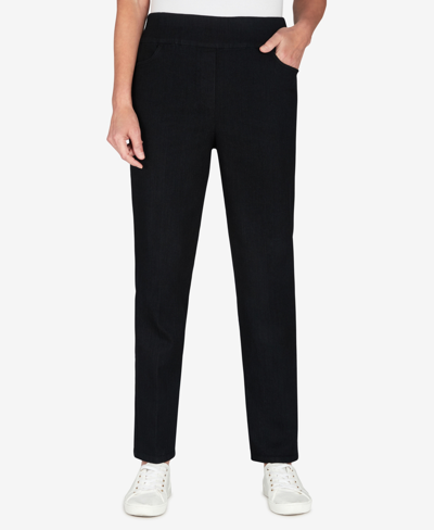 Alfred Dunner Women's Missy Classics Mid-rise Pull On Straight Leg Denim Pants In Black