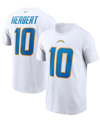 NIKE MEN'S NIKE JUSTIN HERBERT WHITE LOS ANGELES CHARGERS NAME AND NUMBER T-SHIRT