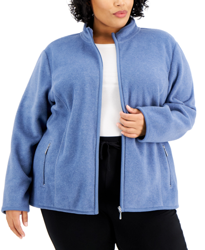 Karen Scott Plus Size Zeroproof Jacket, Created For Macy's In Heather Indigo