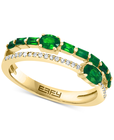 Effy Collection Effy Emerald (3/4 Ct. T.w.) & Diamond (1/10 Ct. T.w.) Stack Look Double Row Ring In 14k Gold