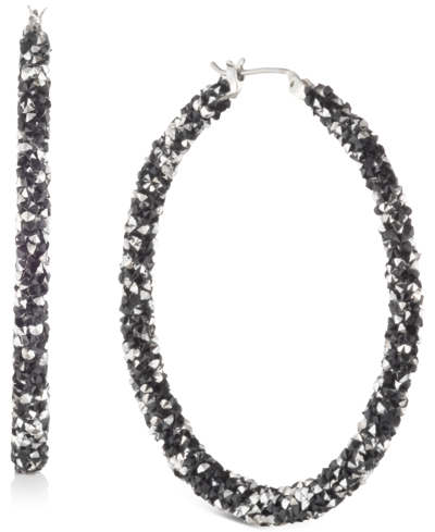 Karl Lagerfeld Crystal Hoop Earrings, 1-1/4" In Black