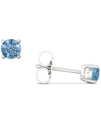 Forever Grown Diamonds Lab-created Blue Diamond Solitaire Stud Earrings (1/2 Ct. T.w.) In Sterling Silver