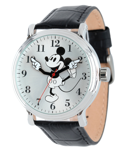 Ewatchfactory Disney Mickey Mouse Men's Shiny Silver Vintage Alloy Watch In Black