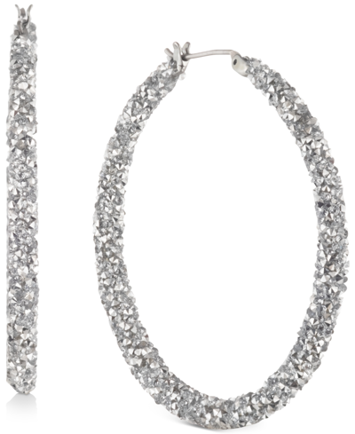 Karl Lagerfeld Crystal Hoop Earrings, 1-1/4" In Silver