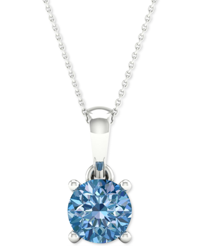 Forever Grown Diamonds Lab-created Blue Diamond Solitaire 18" Pendant Necklace (1/5 Ct. T.w.) In Sterling Silver