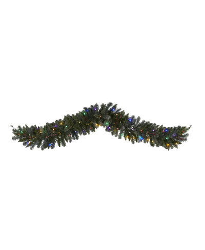 Nearly Natural Flocked Artificial Christmas Garland With 50 Led Lights And Berries In Green