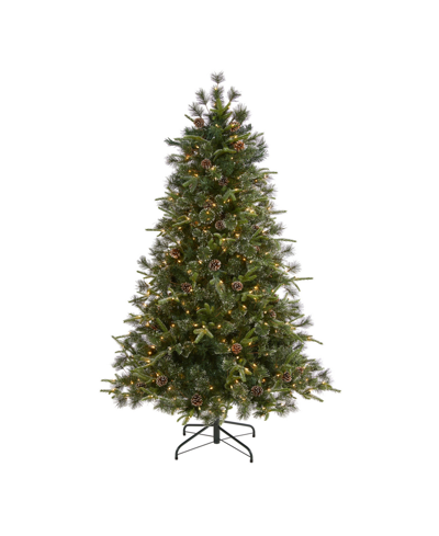 Nearly Natural Snowed Tipped Clermont Mixed Pine Artificial Christmas Tree With 250 Clear Led Lights, Pine Cones An In Green