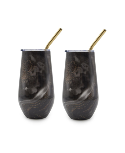 Thirstystone By Cambridge 16 oz Insulated Straw Tumblers Set, 2 Piece In Black Geode