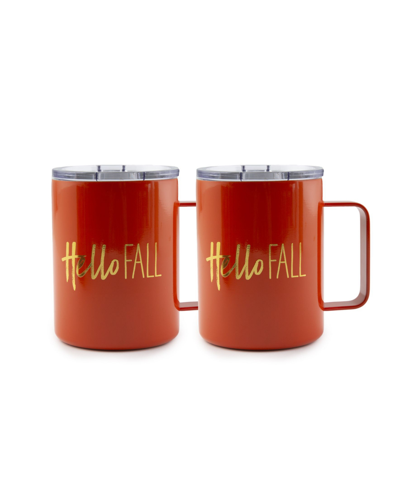 Thirstystone By Cambridge 16 oz "hello Fall" Insulated Coffee Mugs Set, 2 Piece In Orange
