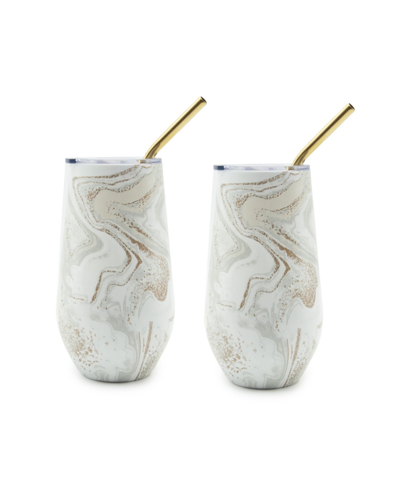 Thirstystone By Cambridge 16 oz Insulated Straw Tumblers Set, 2 Piece In White Geode