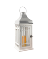 JH SPECIALTIES INC/LUMABASE LUMABASE WHITE WOODEN LANTERN WITH CHROME ROOF AND LED CANDLE