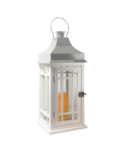 Jh Specialties Inc/lumabase Lumabase White Wooden Lantern With Chrome Roof And Led Candle
