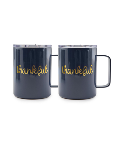 Thirstystone By Cambridge 16 oz "thankful" Insulated Coffee Mugs Set, 2 Piece In Navy