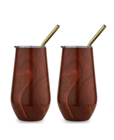 Thirstystone By Cambridge 16 oz Insulated Straw Tumblers Set, 2 Piece In Red Geode