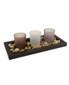 JH SPECIALTIES INC/LUMABASE LUMABASE WOODEN PEBBLE TRAY WITH 3 GLASS VOTIVE HOLDERS
