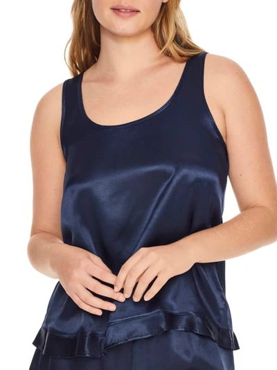 Pj Harlow Natalie Satin Tank With Ruffle In Navy