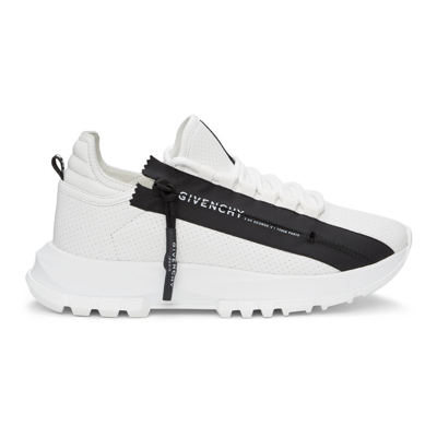 Givenchy White Perforated Leather Spectre Runner Zip Low Sneakers In White/black