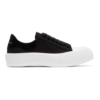 Alexander Mcqueen 45mm Deck Plimsoll Canvas Sneakers In Black,white