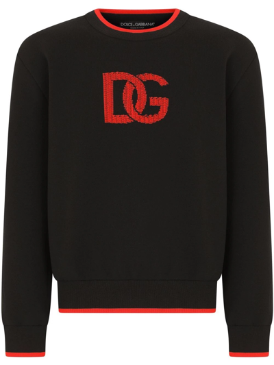 Dolce & Gabbana Black Logo-embroidered Knitted Jumper In Nero