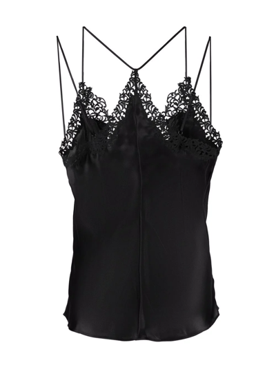 La Perla Macramé-trim Silk-blend Top In Black