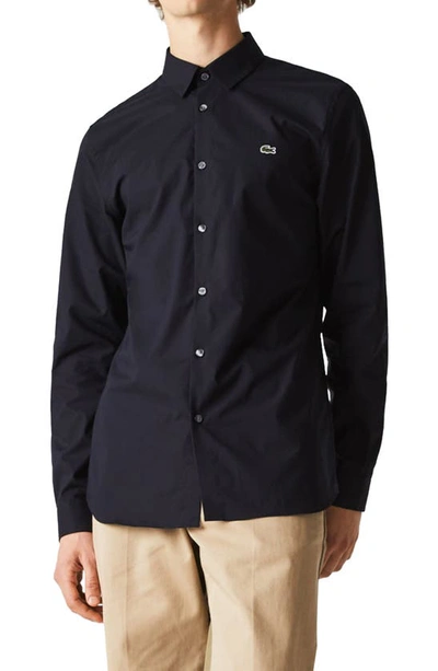 Lacoste City Slim Fit Solid Button-up Shirt In Marine Blue