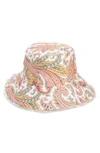 Zimmermann Reversible Linen Bucket Hat In Ivory Paisley