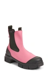 Ganni Two-tone Recycled Rubber Ankle Boots In Shocking Pink