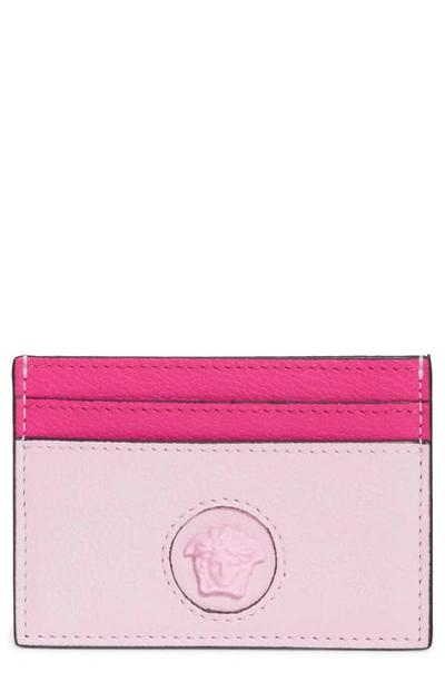 Versace Medusa Leather Card Case In Fuxia Light Pink  Gold