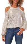 Cece Cold Shoulder Sequin Blouse In White