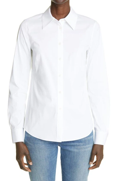 LAFAYETTE 148 NEW YORK KENNEDY SOLID WHITE STRETCH BUTTON-UP SHIRT,MBDC1R-0231
