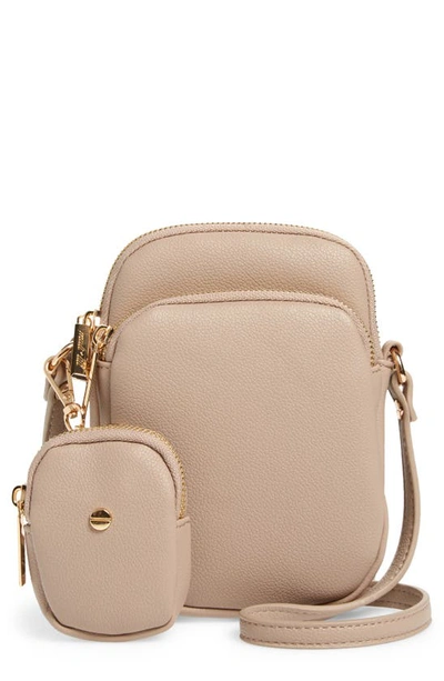 Mali + Lili Jojo Vegan Leather Crossbody Bag In Taupe