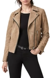 Allsaints Dalby Suede Biker Jacket In Dark Tan Brown