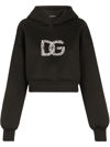 Dolce & Gabbana Cropped Crystal-embellished Hoodie In Schwarz