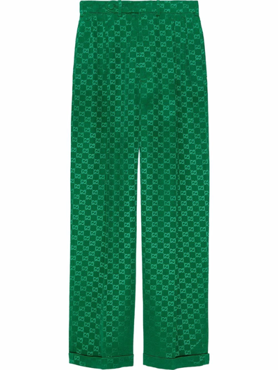 Gucci Gg Supreme Straight Leg Trousers In Green