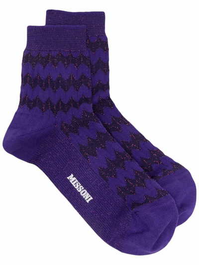Missoni Zigzag-print Socks In Purple