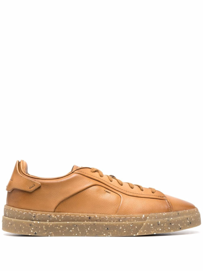 Santoni Lace-up Leather Sneakers In Brown