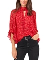VINCE CAMUTO FOILED FLUTTER-SLEEVE KEYHOLE BLOUSE